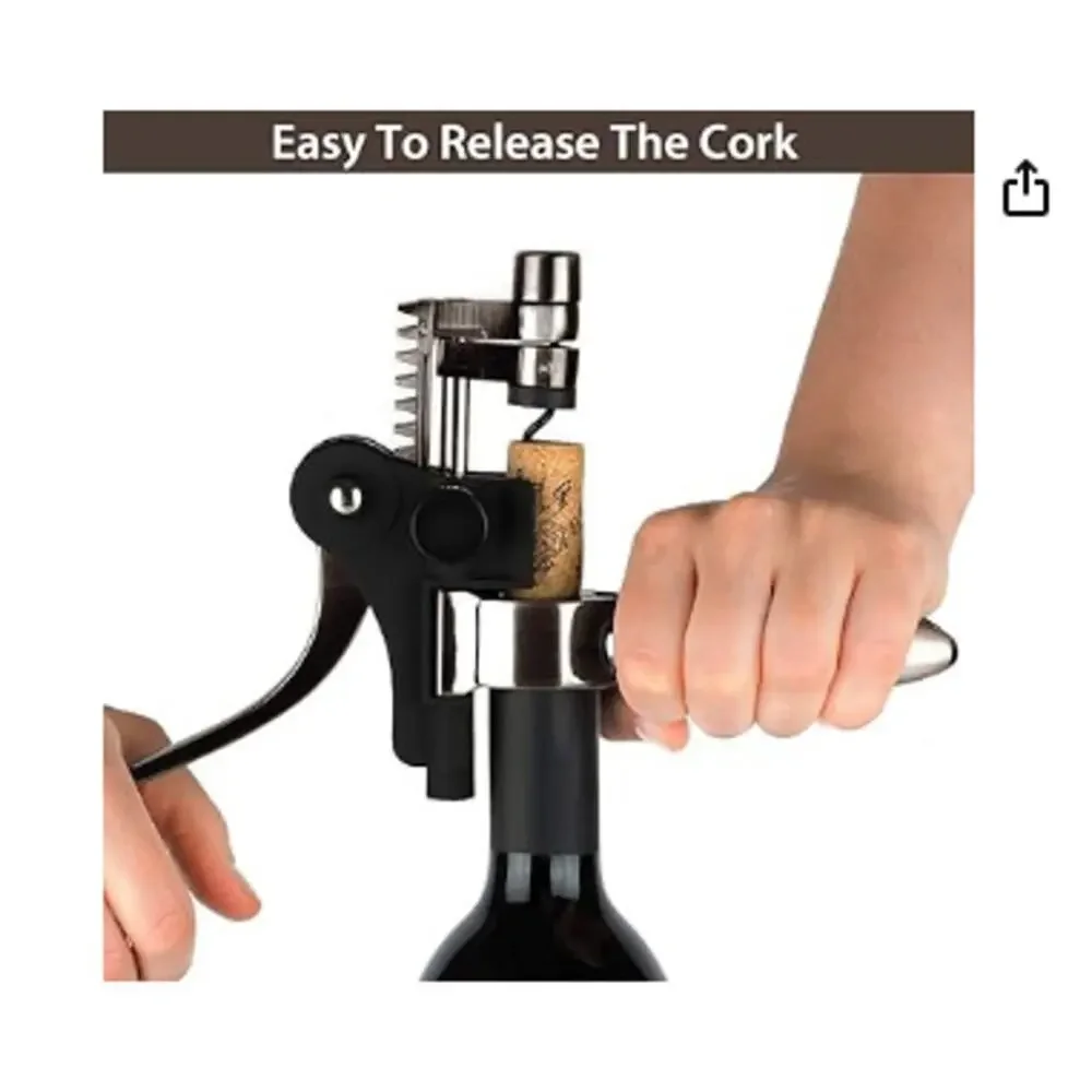 Wine Bottle Opener Corkscrew kit with Foil Cutter and Extra Spiral (Black)